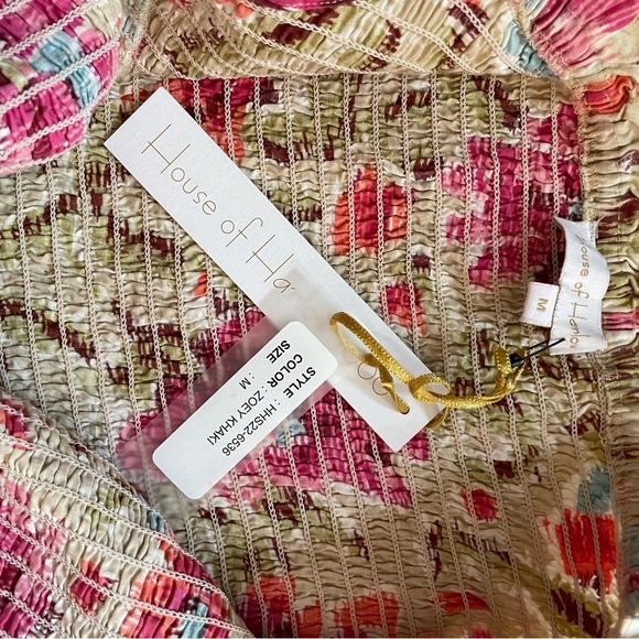 House of Harlow 1960 | Floral Zoey Khaki Smocked Tiered Maxi Dress - Picture 6 of 6